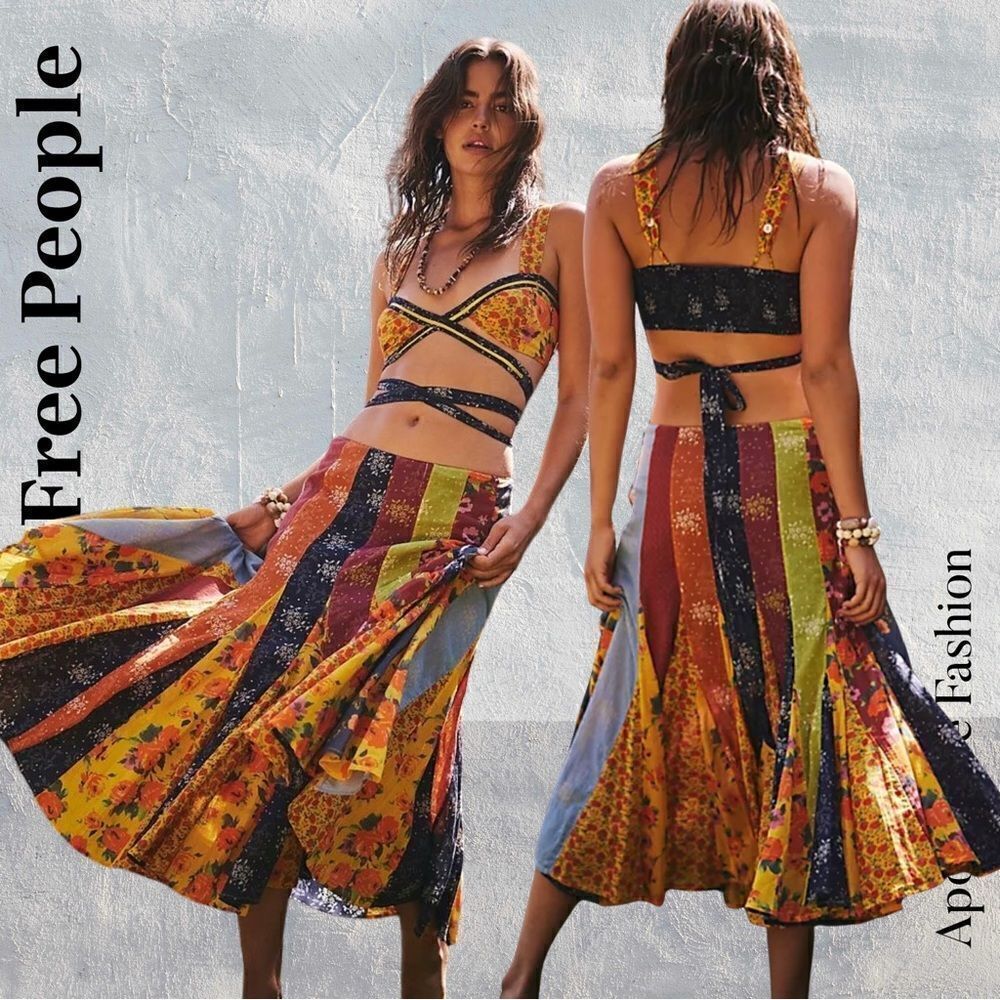FREE PEOPLE PIPER MIDI SKIRT IN MULTI SIZE 2 NEW